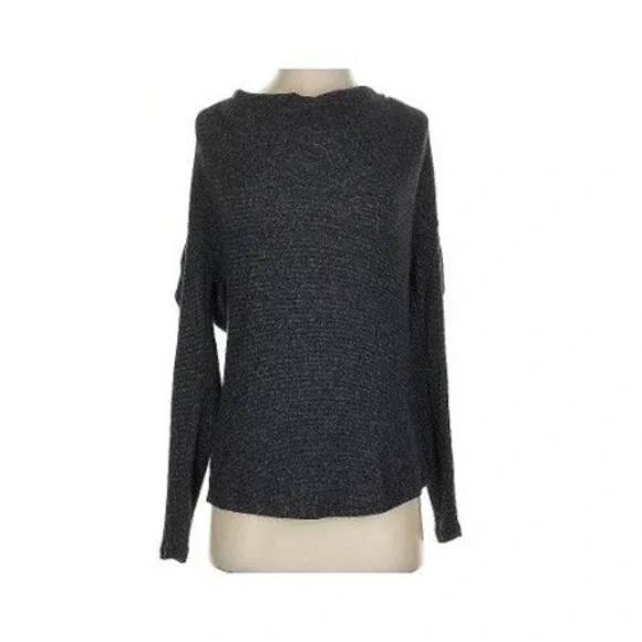 Anthropologie Cowl Back Metallic Knit Top Charcoal Grey S - Picture 2 of 9